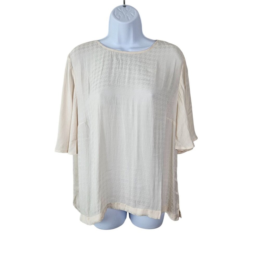 A New Day Women's Cream Houndstooth Blouse Sheer Size XL Casual Career